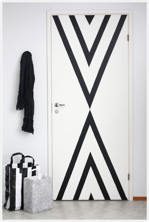 black white geometric pattern paint door triangle decor interiors