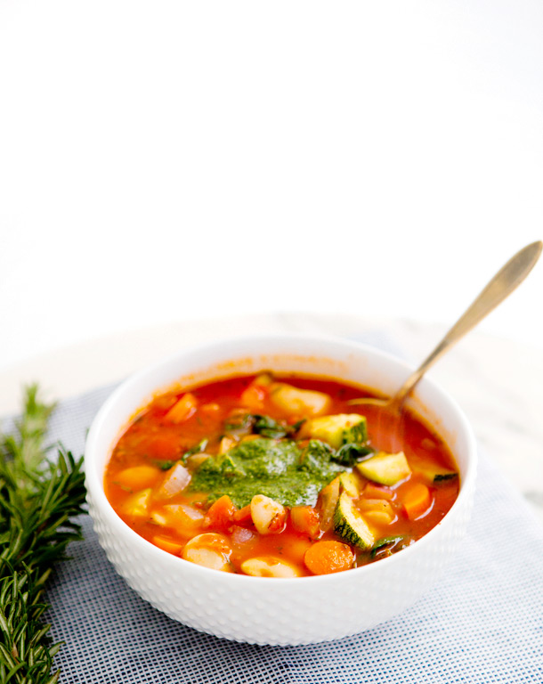 Hearty Tomato Vegetable Soup with Pesto | A House in the Hills for Camille Styles