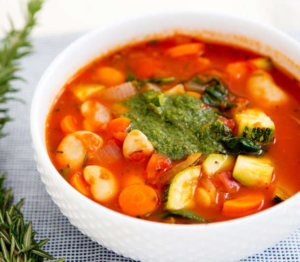 Hearty Tomato Vegetable Soup with Pesto | A House in the Hills for Camille Styles