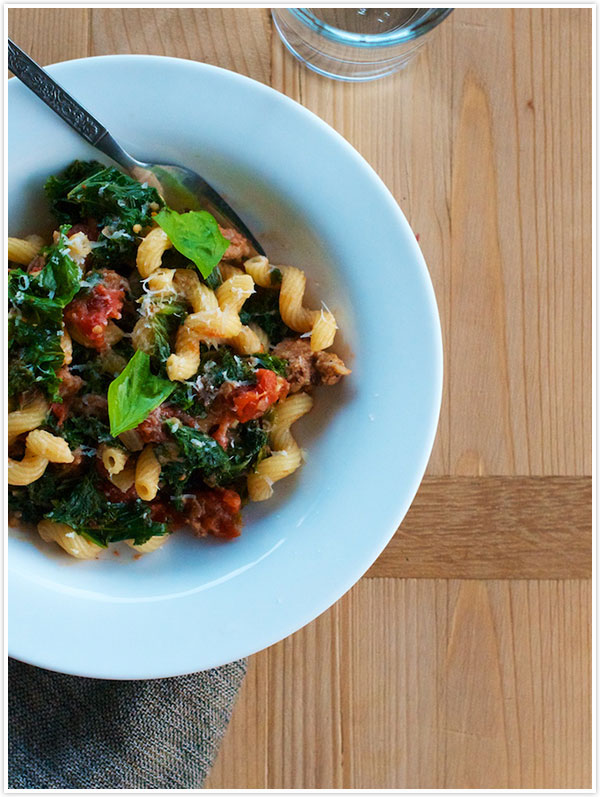Cavatappi with Sausage & Kale | Camille Styles