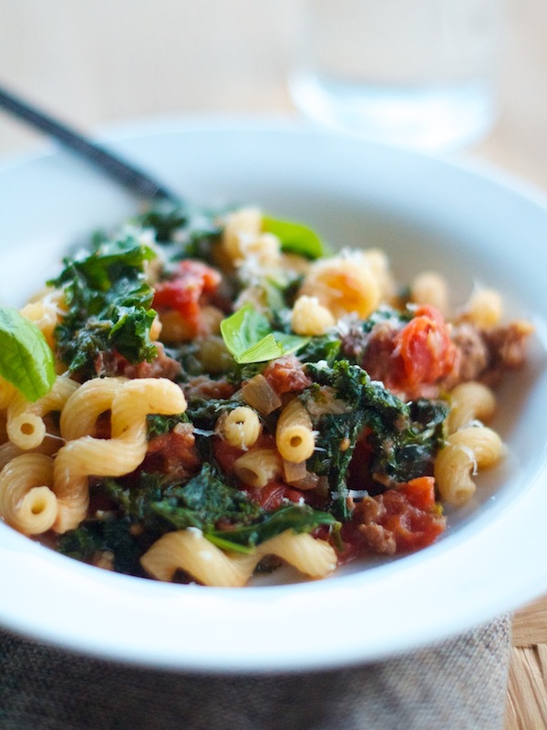 Cavatappi with Sausage & Kale | Camille Styles