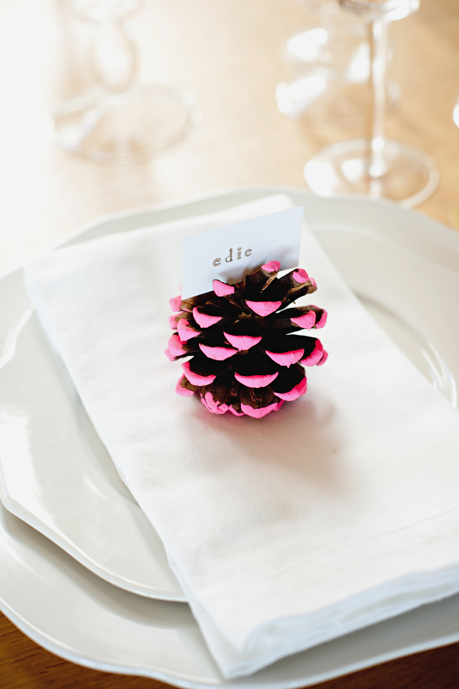 Neon Dipped Pine Cone Placecard DIY | Camille Styles
