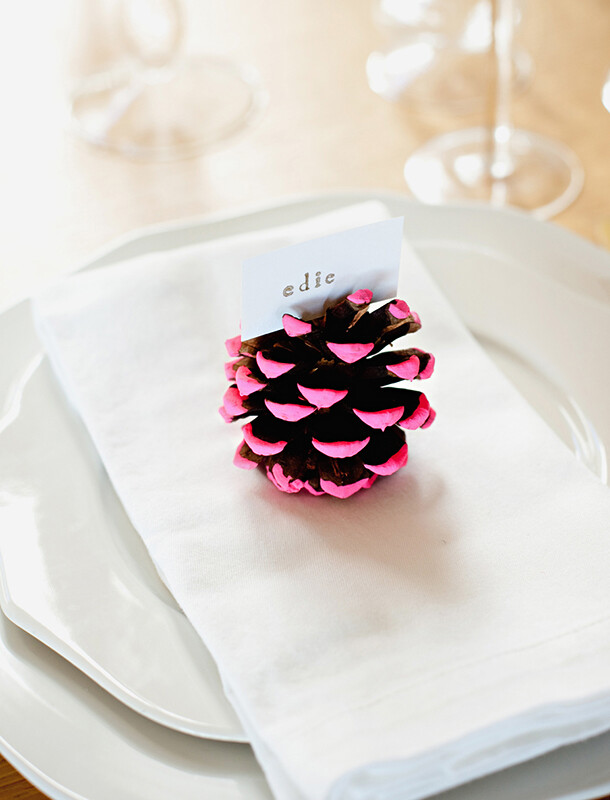 Neon Dipped Pine Cone Placecard Holder DIY | Camille Styles