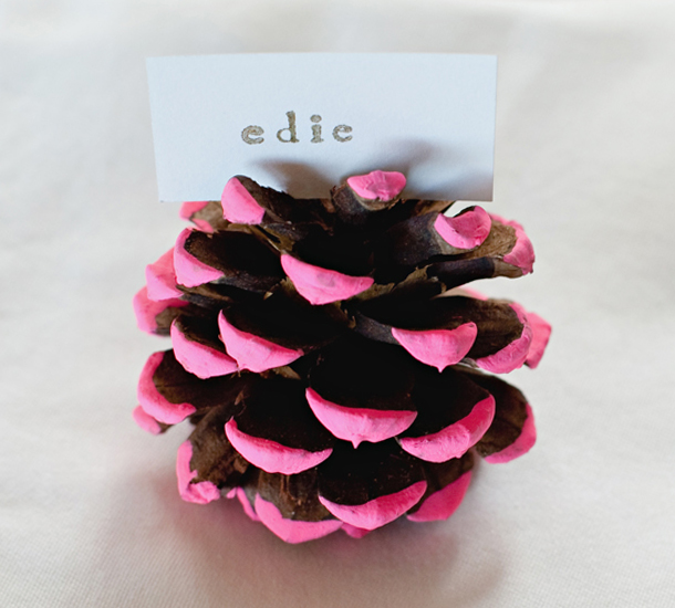 Neon Dipped Pine Cone Placecard Holder DIY | Camille Styles