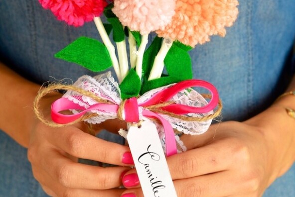 How to Make a Yarn Pom Pom Flower Bouquet | Camille Styles