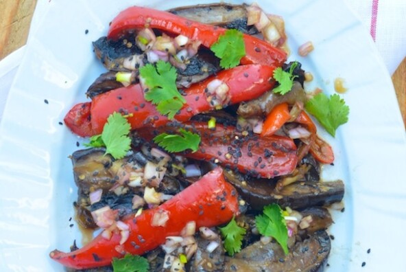 Eggplants, Peppers & Shiitakes with Soy Dressing | Camille Styles