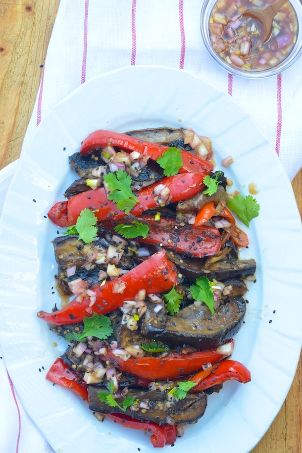 Eggplants, Peppers & Shiitakes with Soy Dressing | Camille Styles