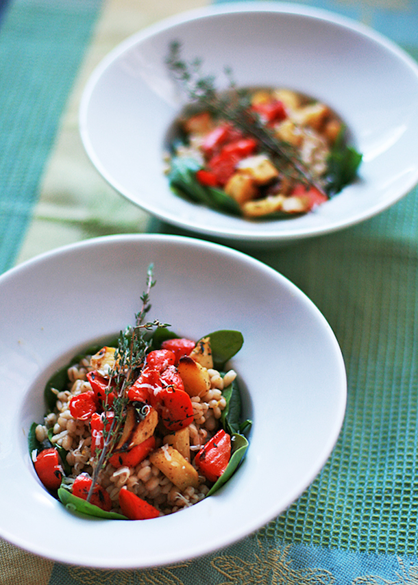 Barley Risotto with Roasted Root Vegetables and Spinach | What Dresscode for Camille Styles 
