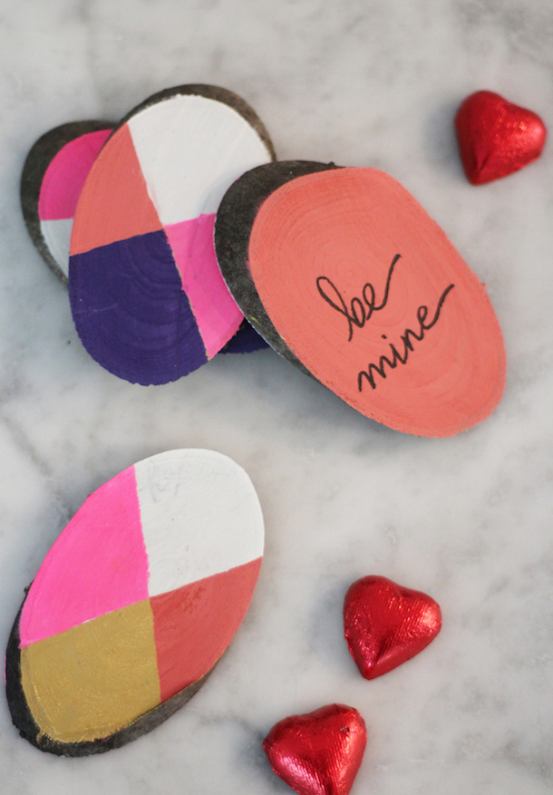 Hand Painted Wood Slice DIY Valentines | Camille Styles