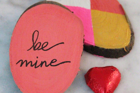 Hand Painted Wood Slice DIY Valentines | Camille Styles