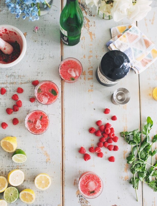 raspberry & gin cocktail making | Camille Styles