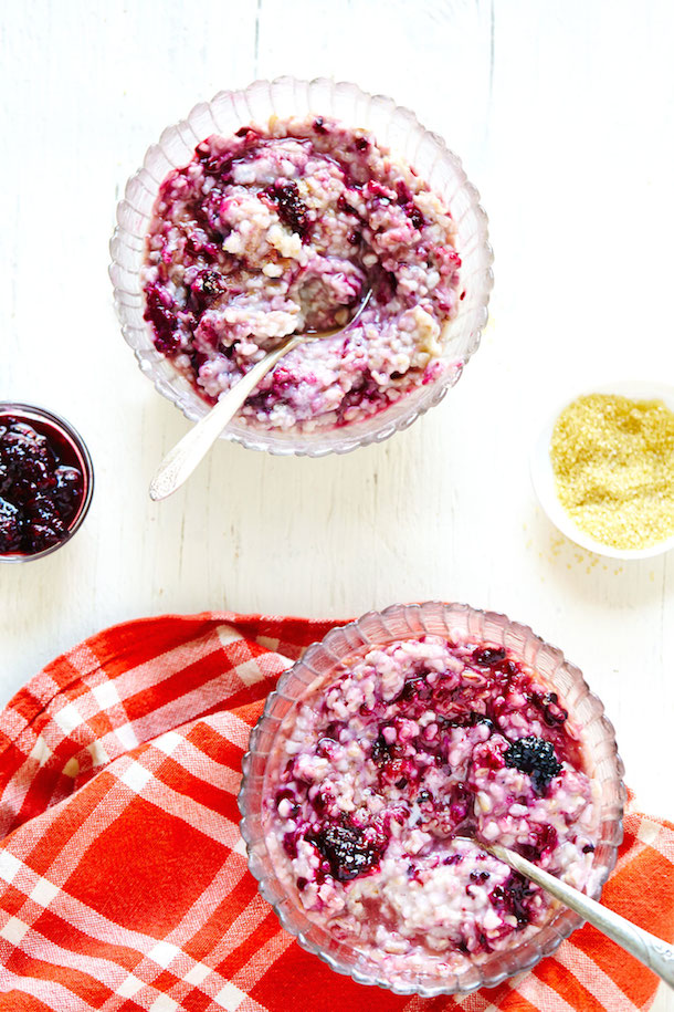 Creamy Cracked Oats with Blackberry Lemon Verbena Compote | Julia Gartland for Camille Styles