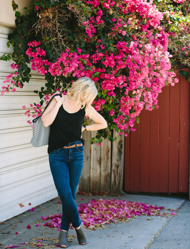 High-waisted Jeans with a classic black tank