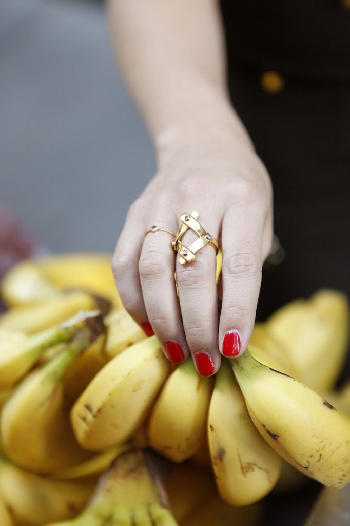 gold ring + red nails