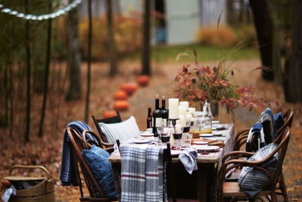 fall dinner party with pumpkin walkway