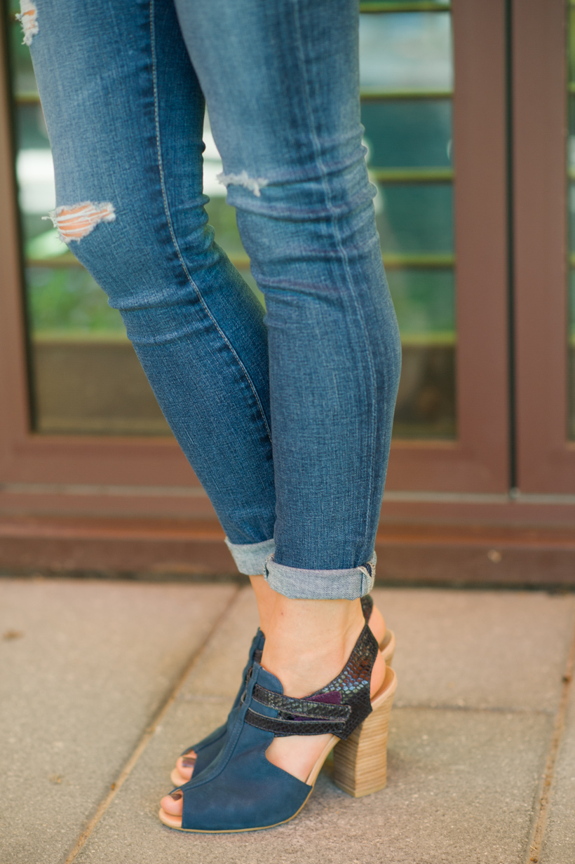 blue peep-toe pumps - Camille Styles