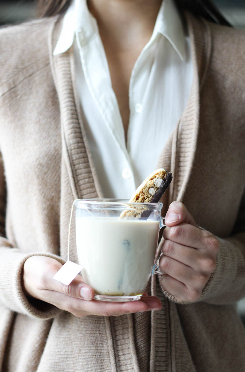 earl grey milk tea and cozy sweater
