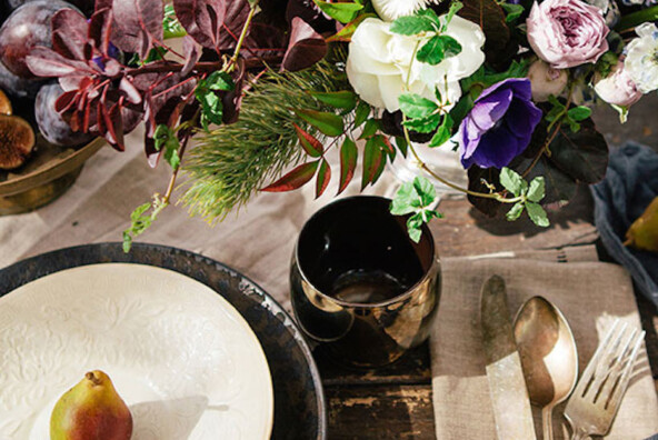 fall flowers, pear place setting