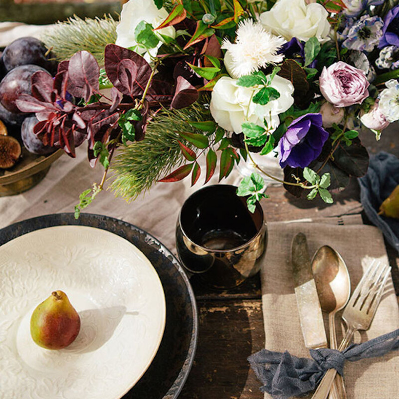 fall flowers, pear place setting