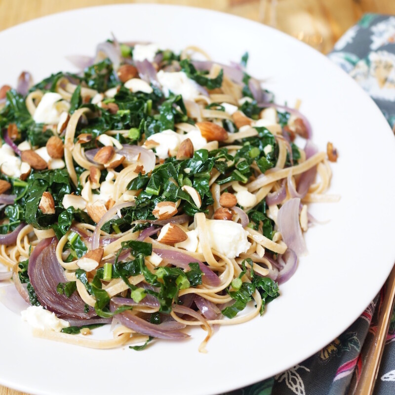 Kale & Caramelized Onion Whole Wheat Linguine pasta recipe