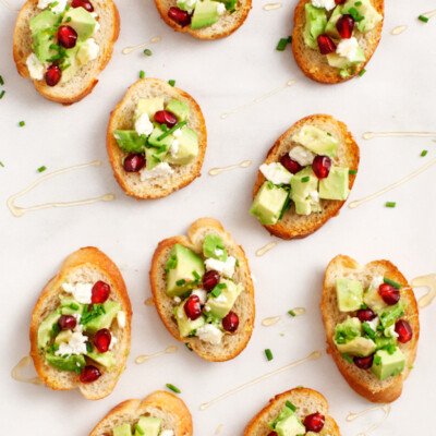 avocado and pomegranate crostini