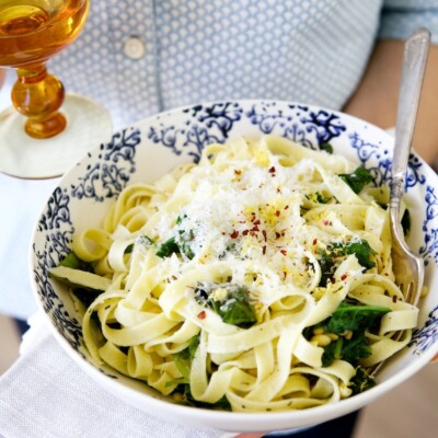 Fresh pasta with lemon, rosemary & pine nuts