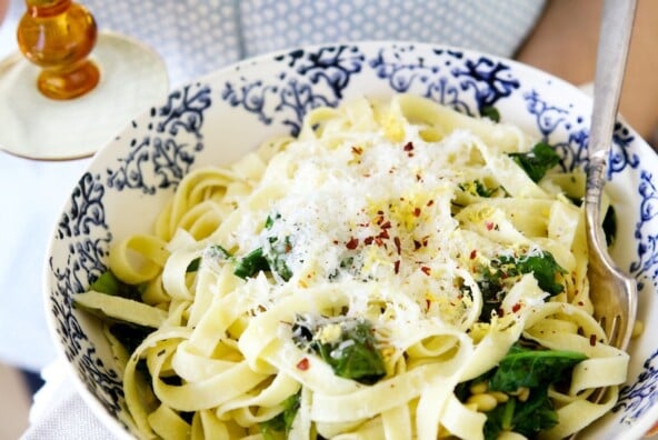 Fresh pasta with lemon, rosemary & pine nuts