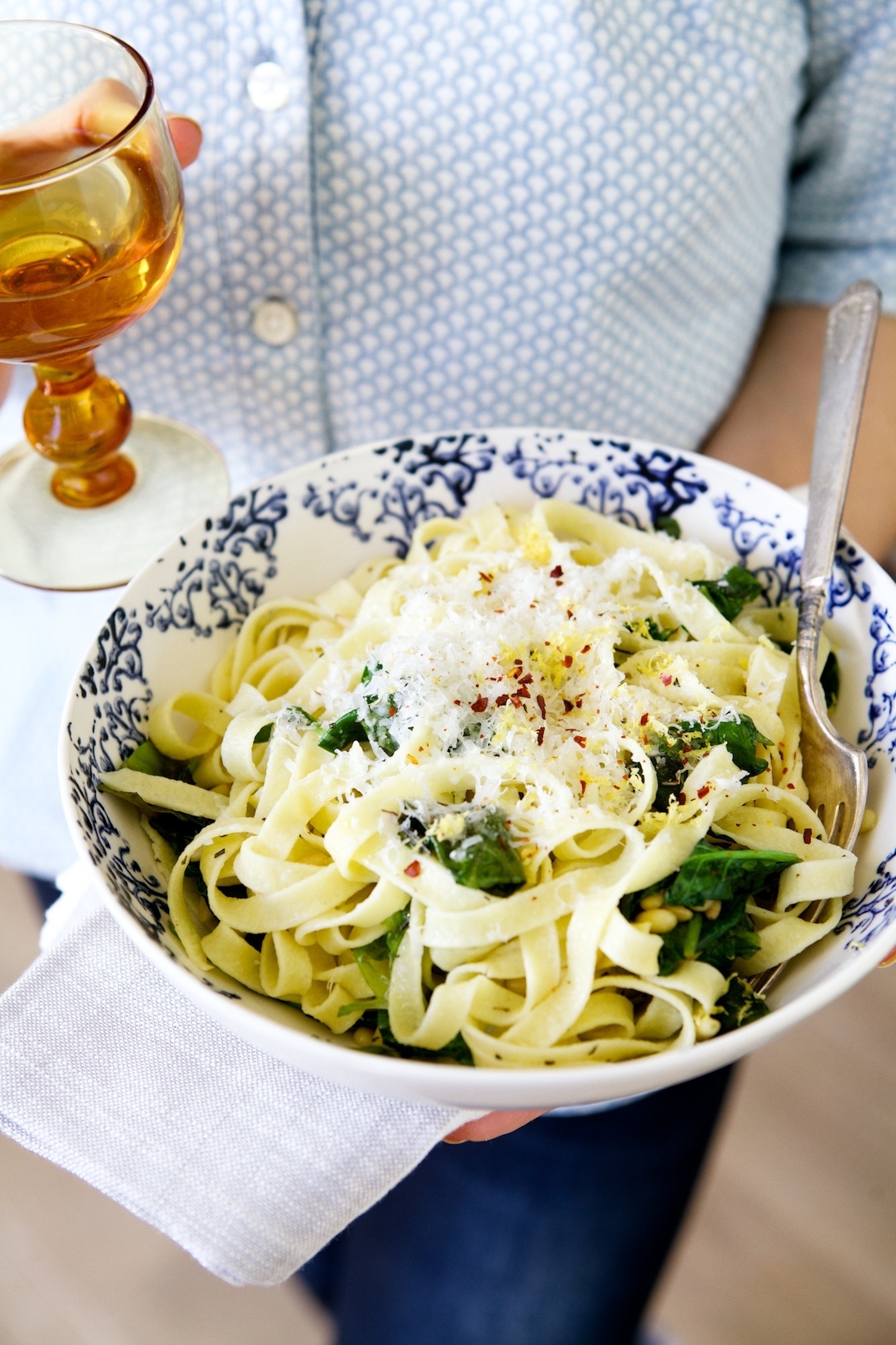 Fresh Pasta with Lemon, Rosemary & Pine Nuts - Camille Styles