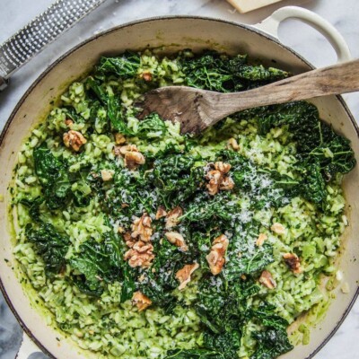 Oven Risotto with Tuscan Kale Pesto