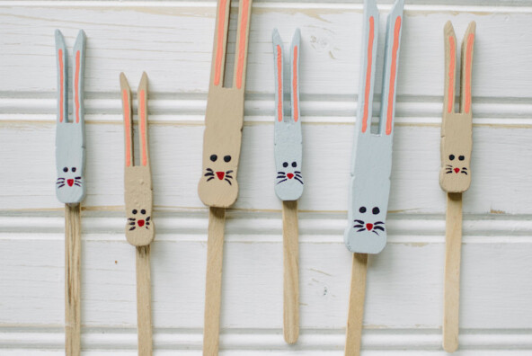 DIY bunny cupcake toppers made using wooden clothespins