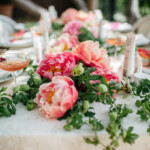 garden party table with peonies