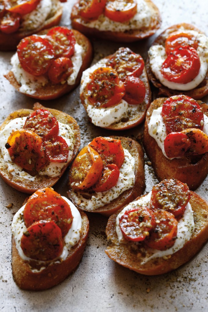Za'atar Roasted Tomato Cristini with Labneh - Camille Styles