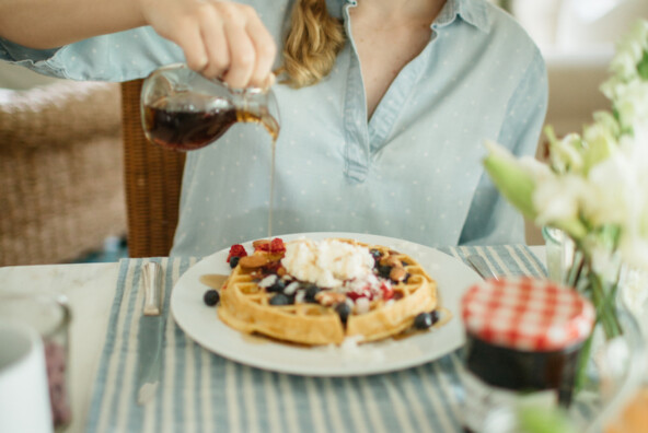 how to host a build-your-own waffle party with fresh fruit, jams, coconut & almonds