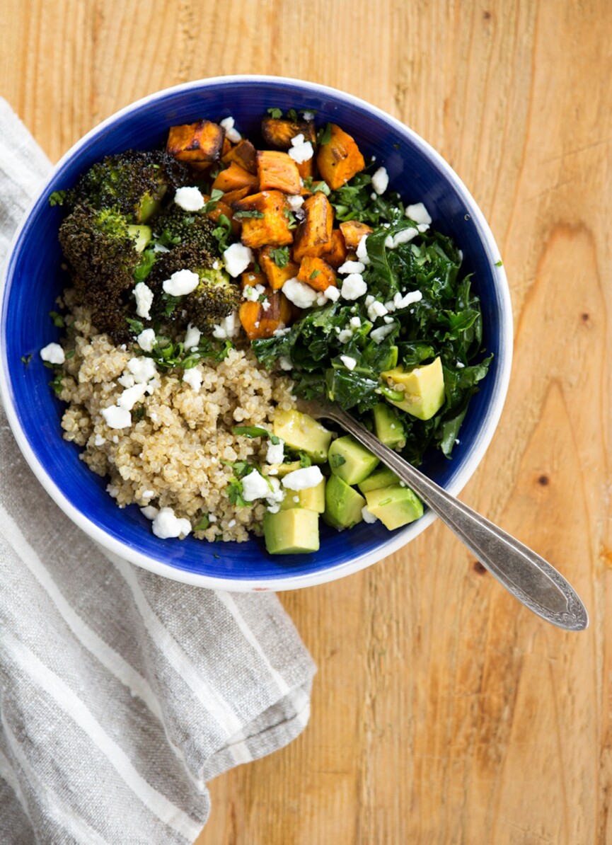 sweet potato, avocado, and quinoa bowl