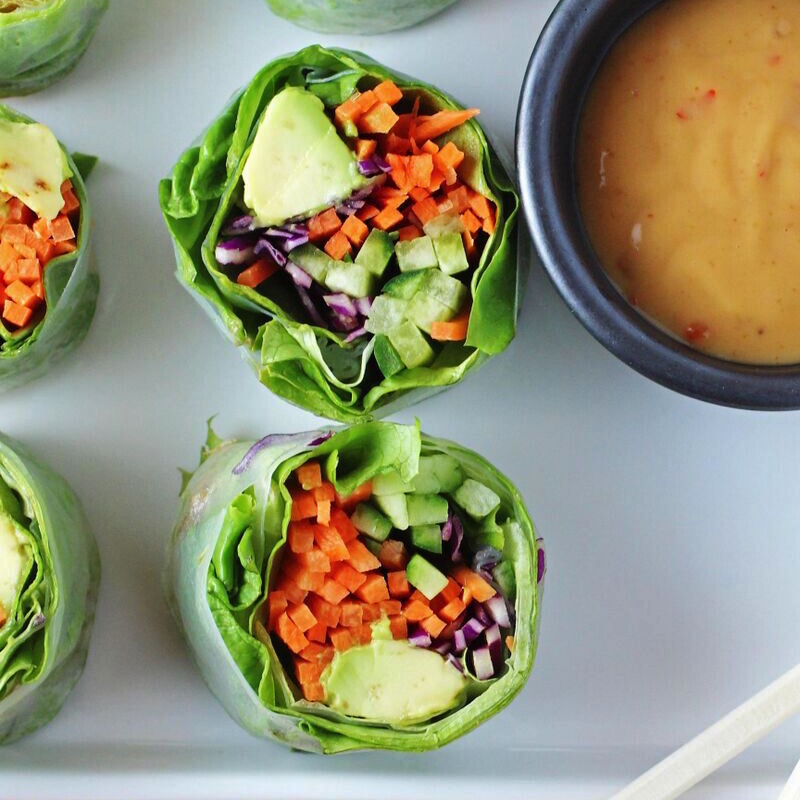 Vegetable Rolls with Spicy Nut Sauce