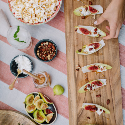 endive leaves with figs, goat cheese, & almonds