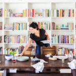 shelves filled with colorful cook books