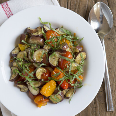 Marinated Eggplant & Tomato Crostini