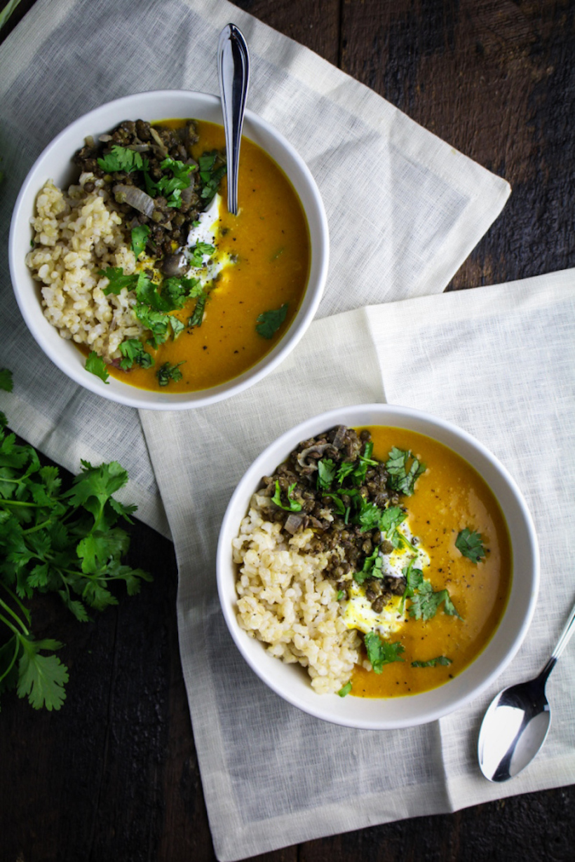 Sweet Potato & Coconut Milk Soup with Brown Rice and Lentils