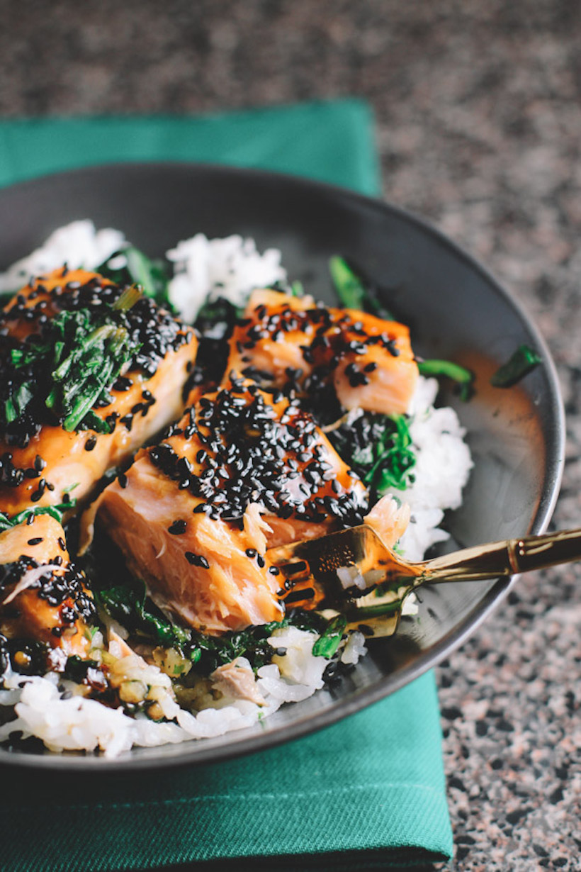 Asian Salmon and Spinach Rice Bowls