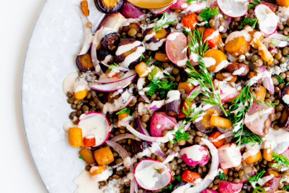 Roasted Carrot Lentil Salad with Tahini Dressing