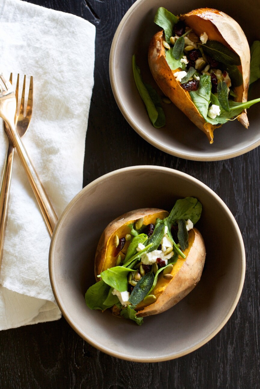 savory stuffed sweet potatoes in bowls