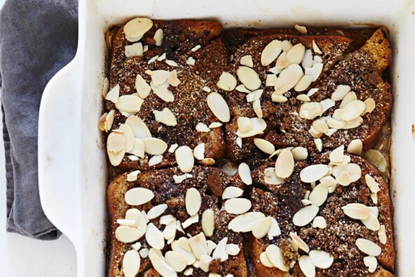 chai french toast in a baking dish