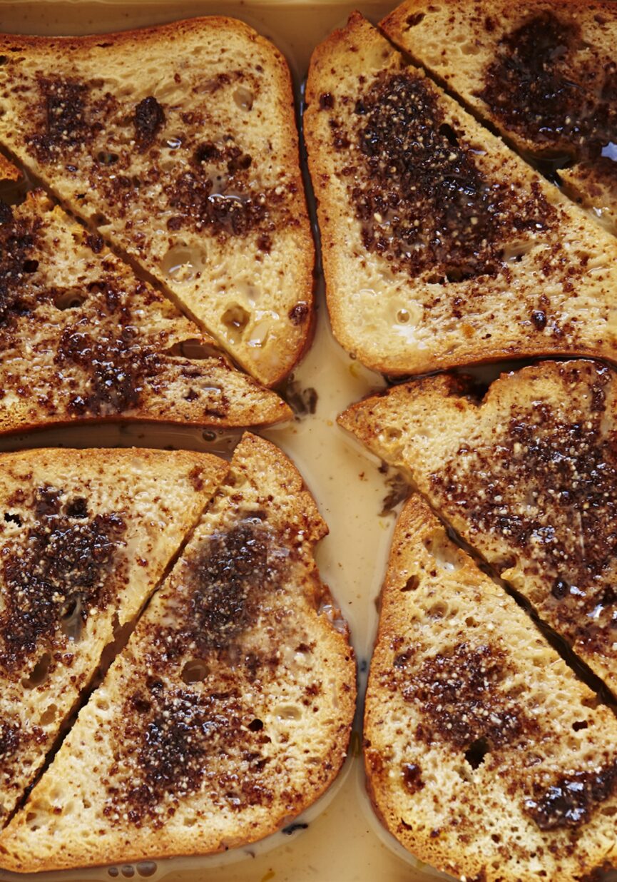sliced chai french toast