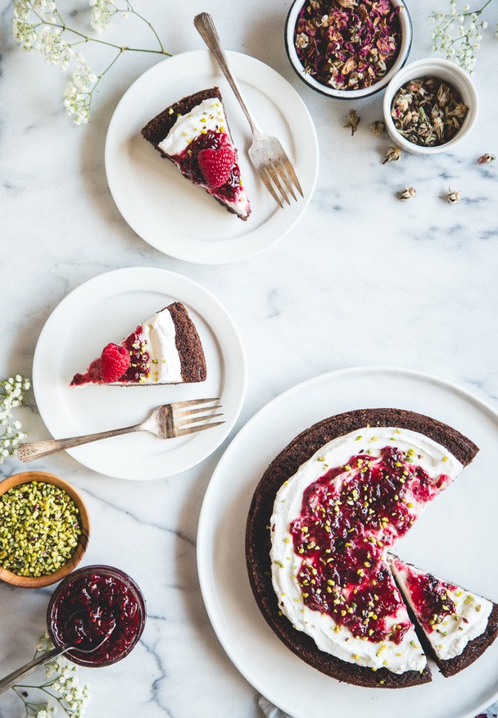 Gluten-Free Olive Oil Chocolate Cake + Raspberry-Rose Preserves