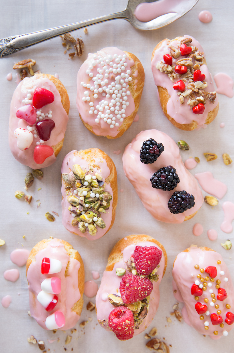 decorating eclairs! such a fun idea for valentine's day.