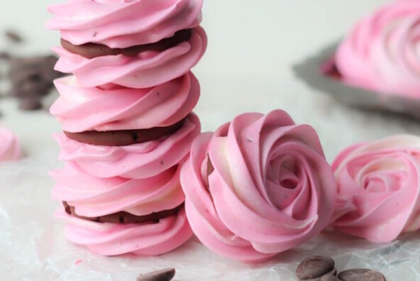 Raspberry meringue sandwiches that look like rose petals! Too cute!