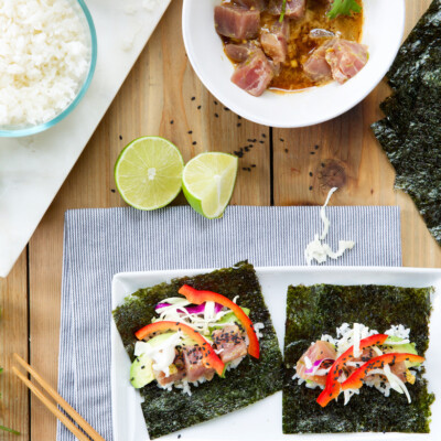 homemade tuna nori hand rolls