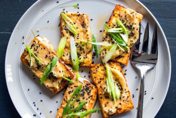skillet seared tofu with miso sauce