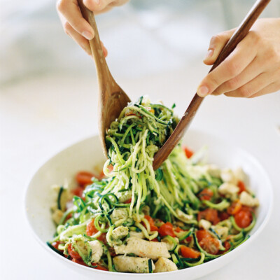 Zucchini Noodle Pesto Pasta - the easiest most delicious low-carb "pasta" ever!